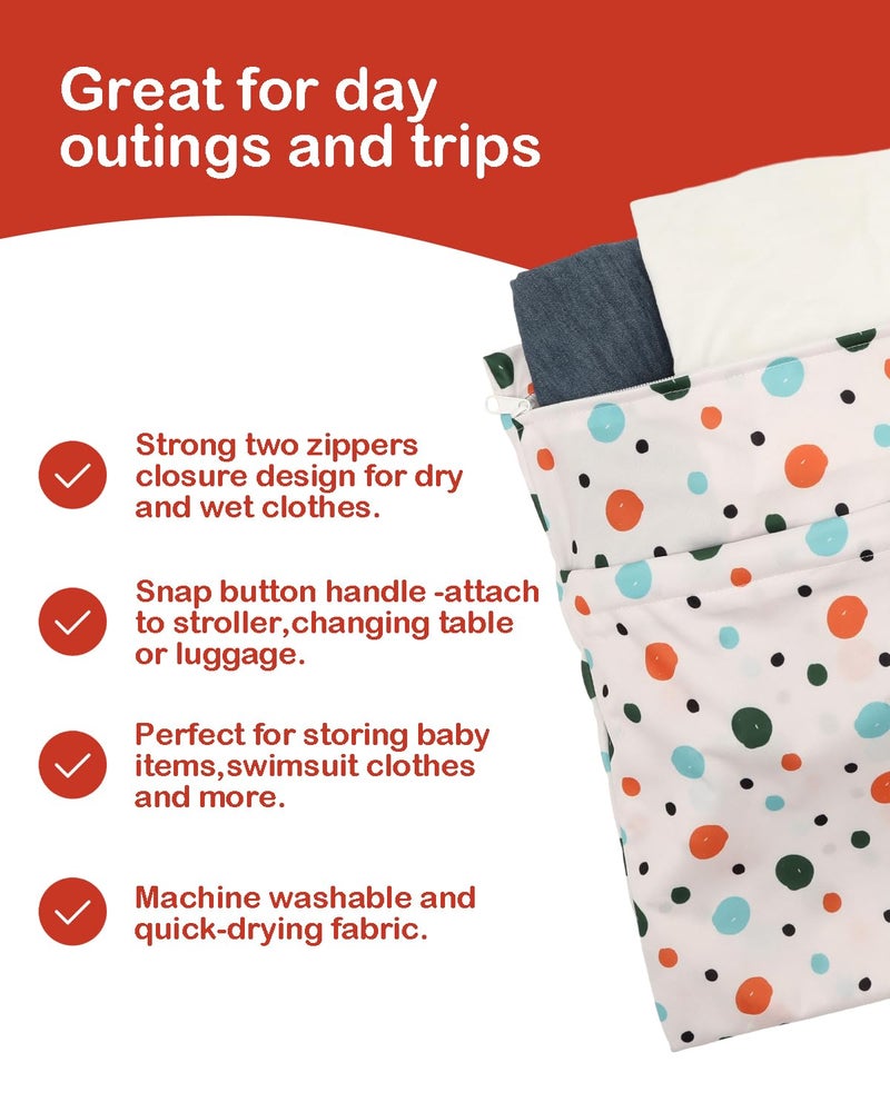 ALVABABY 3pcs Cloth Diaper Wet Dry Bags Waterproof Reusable with Two Zippered Pockets Travel Beach Pool Daycare Soiled Baby Items Yoga Gym Bag for Swimsuits or Wet Clothes 3L-ZM34 - Image 4